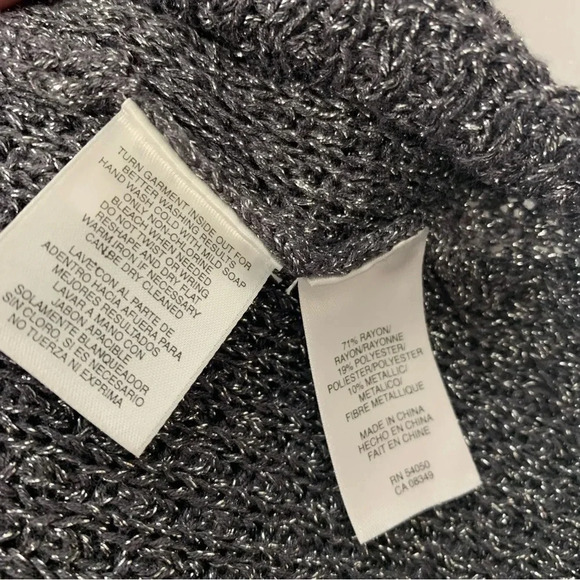Jones NY Sweater Woman Large Silver Metallic Cowl Neck Long Sleeve Casual Work - Picture 6 of 8